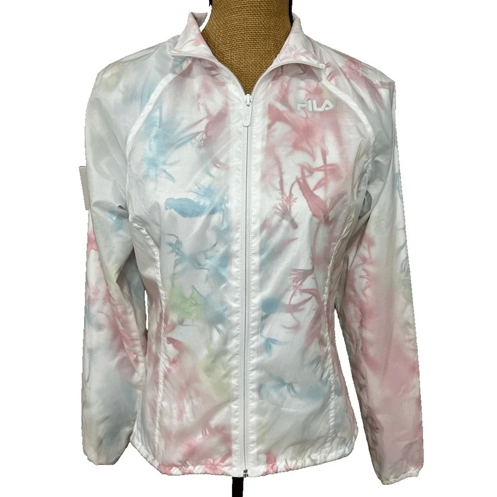 Fila Sport Windbreaker Jacket Zip Lightweight Tie Dye Pastel S Athleisure
